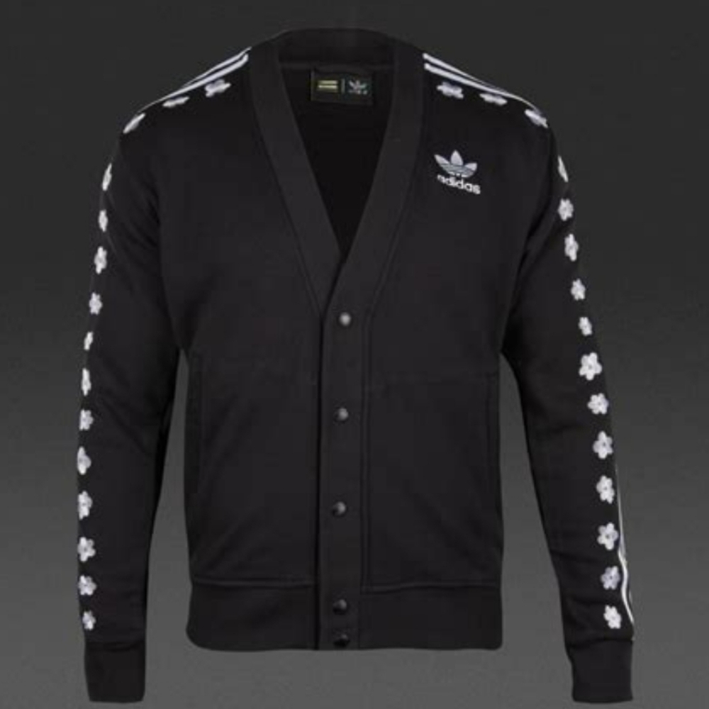 Adidas originals Pharrell Williams jacket black w/ floral daisy print 3 stripe